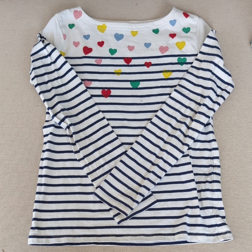 Mini Boden Navy Striped Shirt with Colorful Hearts